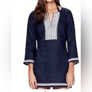Tory Burch Navy Blue cover up with White Embroidery